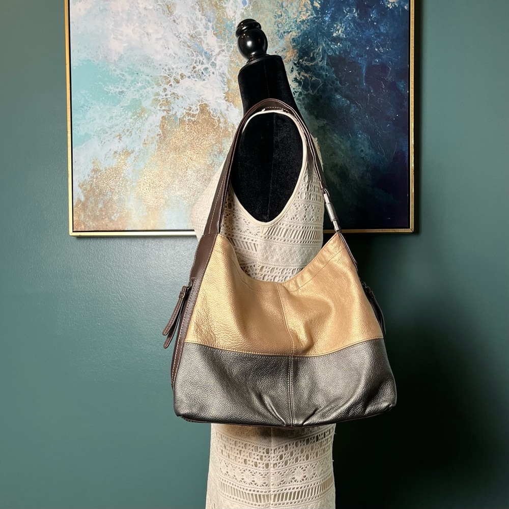 Tignanello Metallic Leather Two-Tone Hobo Bag in